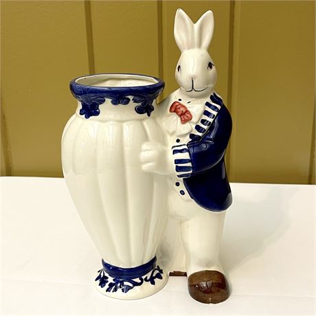 Anthropomorphic Rabbit Blue & White Ceramic Vase