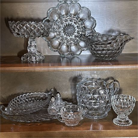 Mainly Fostoria Cube Pattern Glass Servewear