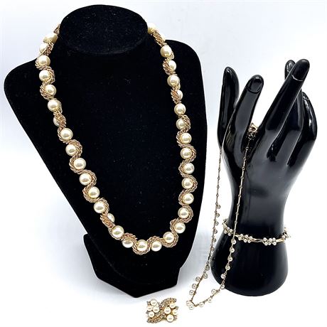 Gold Tone and Pearl Coordinated Jewelry