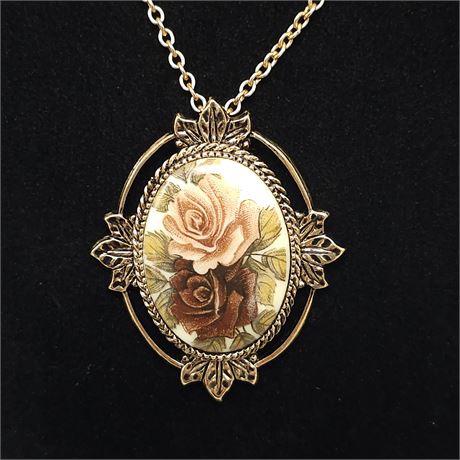 Sarah Coventry Victorian Floral Rose Cameo Necklace