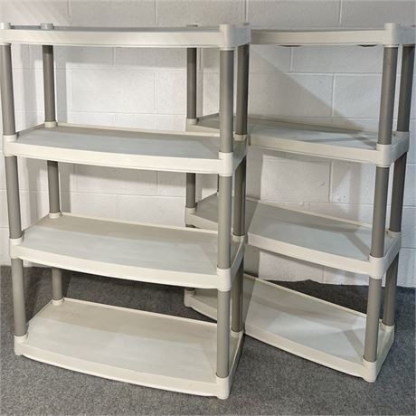 (2) 4-Shelf Plastic Storage Shelving Units
