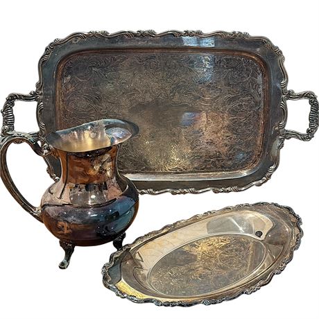 Oneida Silver Plated Trays and Water Pitcher
