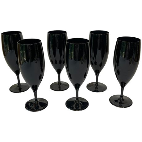 (6) Mikasa Elegance Midnight Black Amethyst Tulip Glasses