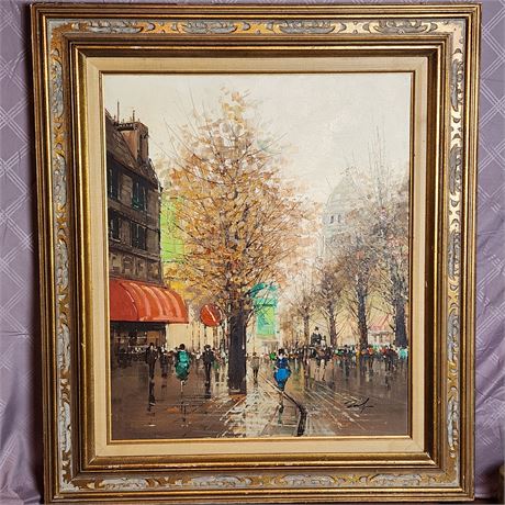 Parisian Street Scene Featuring the Arc de Triomphe, Signed & Framed Artwork