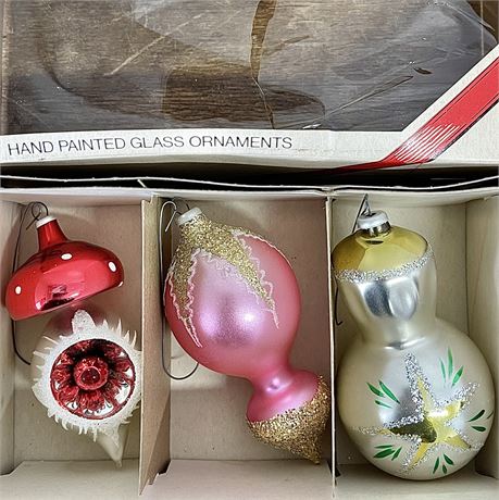 Vtg Hand-Painted Glass Ornaments - 3 Count