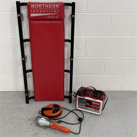 Northern Industrial Tools Creeper Seat, 10 Amp Battery Charger, & 20" Reel Light