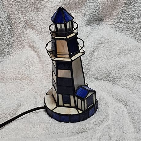 Stained Glass Lighthouse Table Lamp Night Light Nautical Ocean Sea