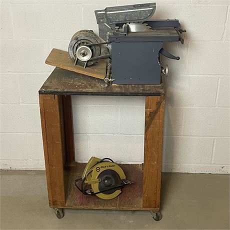 Motor Driven Table Saw w/ Rolling Work Bench and Circular Saw