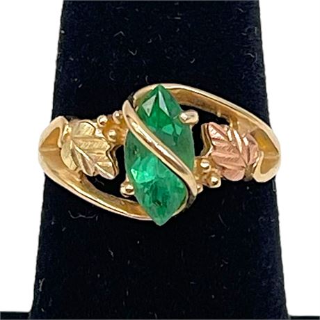 10K Multitone Gold Marquse Lab-Created Emerald Black Hills Coleman Size 6 Ring