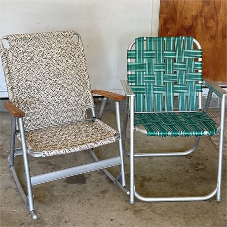 Aluminum Rocking Macramé and Webbed Folding Lawn Chairs