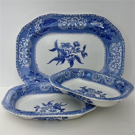 Spode's Camilla Blue Platter with Two Shallow Serving Bowls