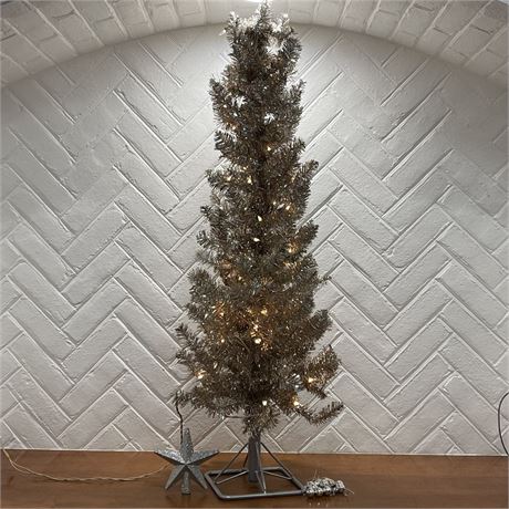 4ft Pre-Lit Tinsel Tree on Stand w/ Star Topper & Plastic Bulbs