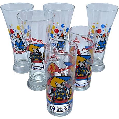 (6) 1987 Bud Light Spuds Mackenzie Barware