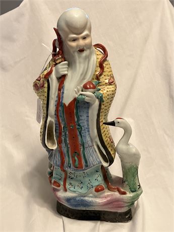 Chinese Shou Xing Porcelain Figurine, Vintage Asian Home Decor