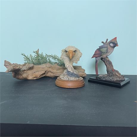 Millcreek Studios "Sentinel" Eagle Statue with Bird Figurine and Driftwood