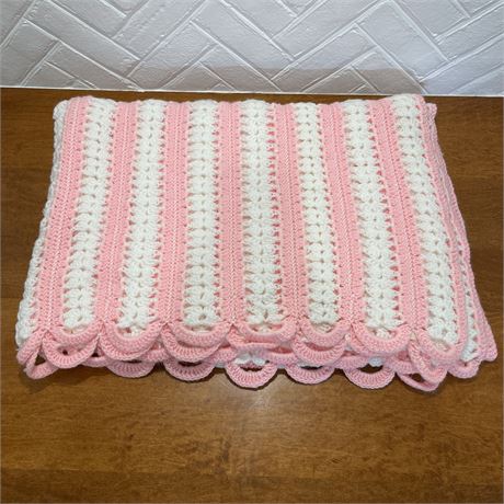 Handcrafted Crocheted Pink/White Afghan