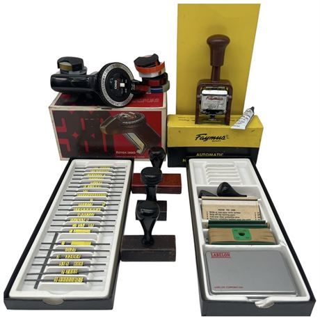 MCM Rotex 380 Label Maker, Faymus Automatic Numbering Machine & Rubber Stamps