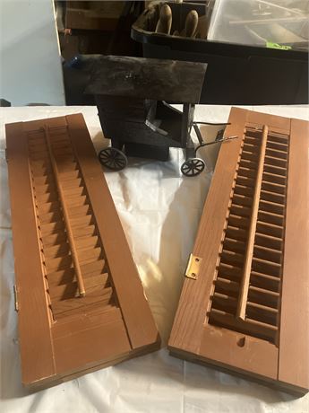 Amish Wagon Vintage Wooden Louver Shutters Indoor Wood Two Panels