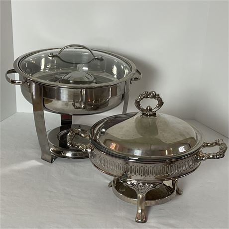 Pair of Vintage Silver Plate Chafing Dishes