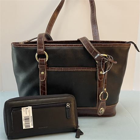 NWT Carryland Pebbled Faux Crocodile Trim Shoulder Bag & NWT Necessities Wallet