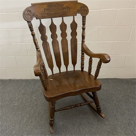 Vtg Carved Solid Wood Rocking Chair