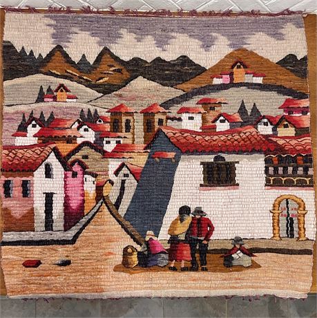 Vtg Hand-Woven Peruvian Wool Tapestry