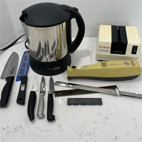 Chef Choice Hot Pot, Electric Carving knife, Knife Sharpener and Mix of Knives