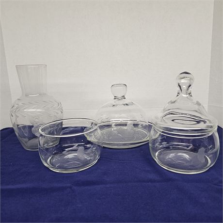 6 pc. Clear Etched Glass Lot