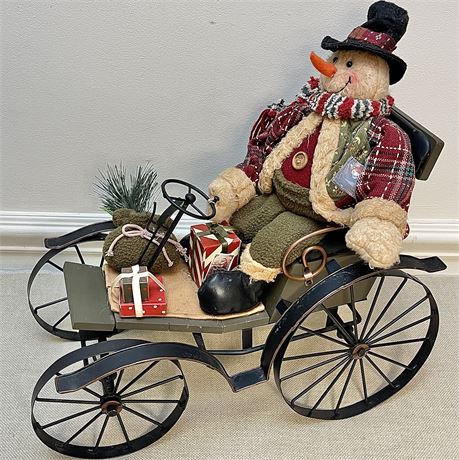Snowman in Antique Car Christmas Figurine