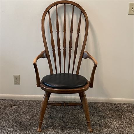 Mid-Century Thomasville Bentwood Windsor Black Vinyl Upholstered Armchair