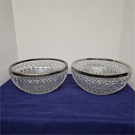 (2) Silverplated Rim Teardrop Glass Serving Bowls