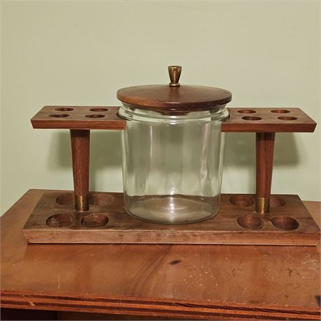 Duk It Walnut 6 pipe holder with tobacco packer jar