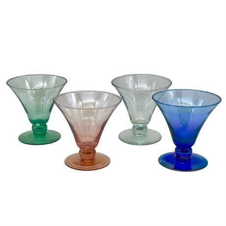 (4) Vtg Blown Iridescent Cocktail Glasses
