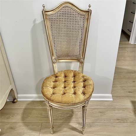 Antique French Tufted Seat Hall Chair with Cane Back