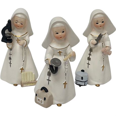Vtg Napcoware Hand-Painted Porcelain Nun Medical Occupation Figurines