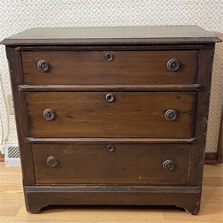Antique Solid Wood Three Drawer Dresser