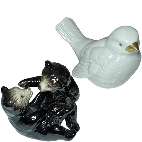 Vtg Goebel Hummel "Bear Cubs Playing" & "Dove" Figurines