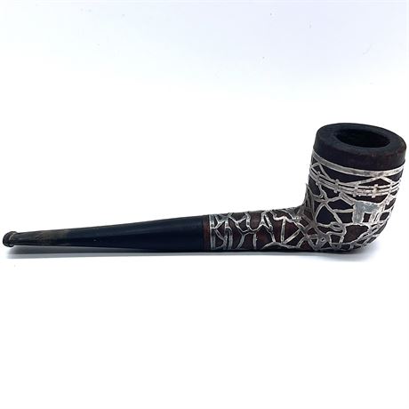 Vintage Tobacco Pipe with Silver Overlay