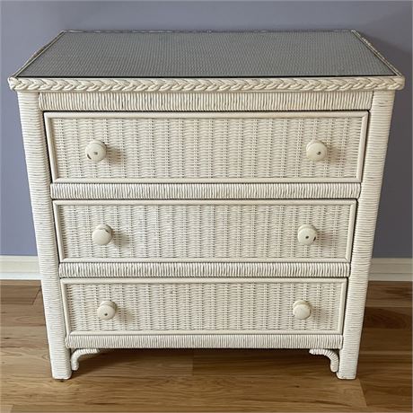 Henry Link Wicker World 3-Drawer Nightstand with Removable Glass Top