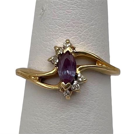10k Gold Yellow Gold Amethyst Ring with Diamond Accents