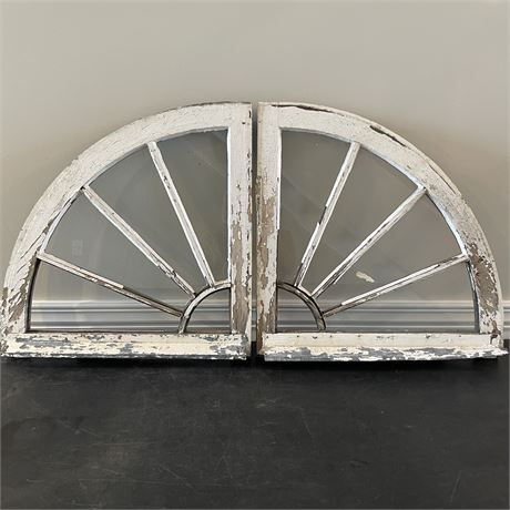 Pair of Old Quarter Round Windows with Hardware