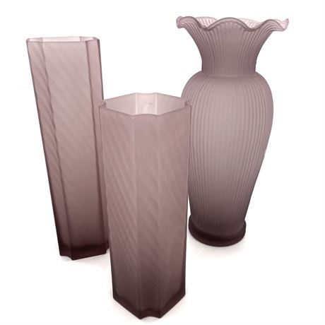 Grouping of Frosted Purple Glass Vases