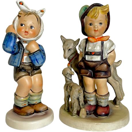 1960s Goebel Hummel Stylized Bee "Boy with Toothache" and "Little Goat Herder"