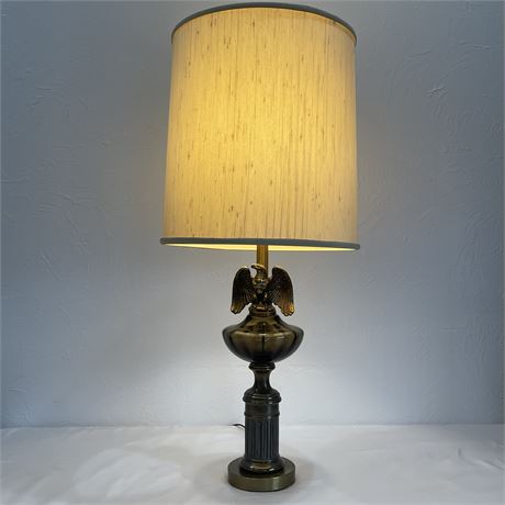 Vintage Mid Century Brass Eagle 3-way Table Lamp with Shade