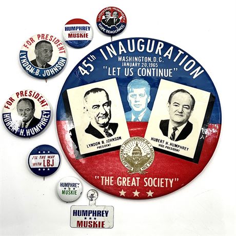 Vintage Political Campaign Pins - Johnson / Humphrey and Humphrey / Muskie