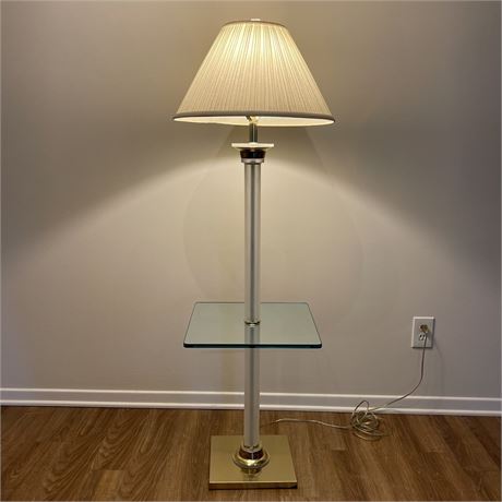 MCM Brass and Lucite Floor Lamp w/ Floating Glass Tray