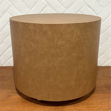 18" Tall Mid Century Round Drum Side Table on Casters