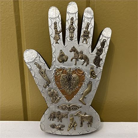 Signed Mexican Folk Art Milagro Hand