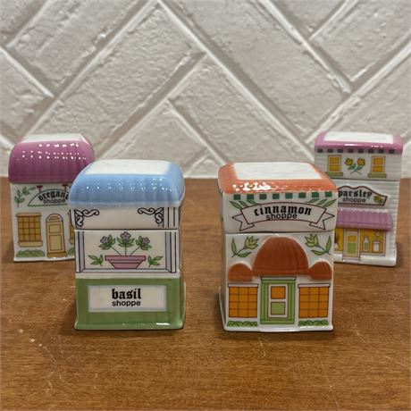 Set of 4 EPI International Spice Market Collection Porcelain Lidded Spice Jars