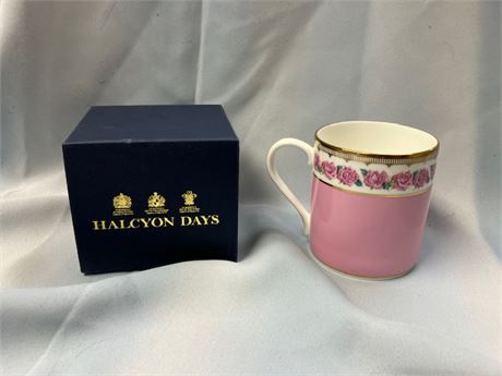 Halcyon Days Bone China "Shell Garden Floral Rose" Coffee Mug.